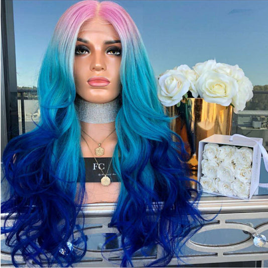 Mid-section Dyeing Three-color Gradient Wig Big Wavy Fluffy Hair